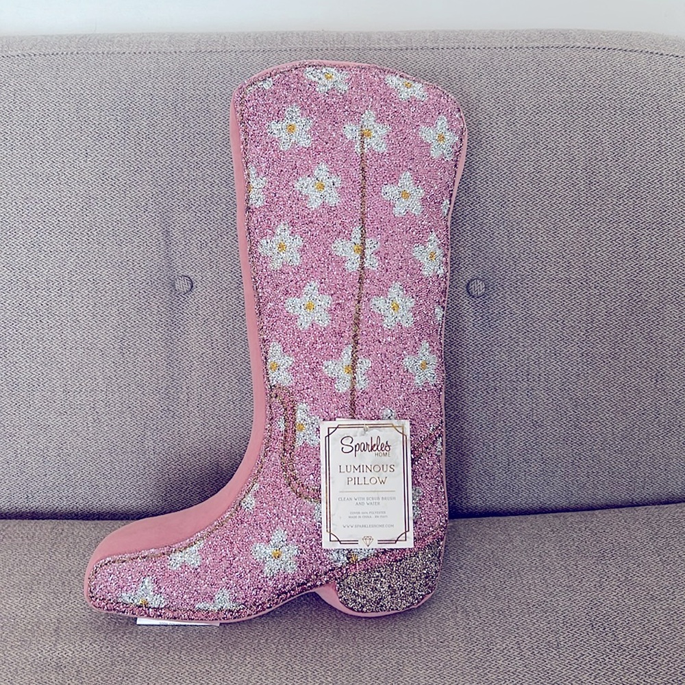 NEW Sparkles Home pink floral cowgirl boot accent pillow taylor swift western